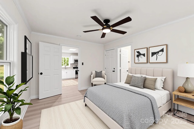 1155 Cedar Grove Ln, Rock Hill, SC 29732 - bedroom with ornamental molding, light wood-style flooring, and ceiling fan
