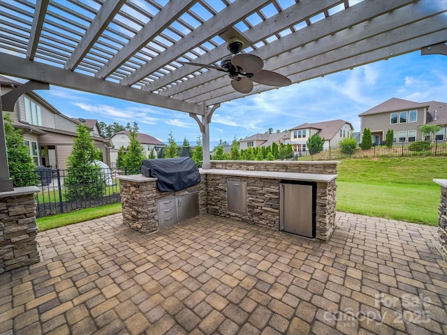 1190 Arges River Dr, Fort Mill, SC 29715 - view of patio with a residential view, ceiling fan, and a pergola