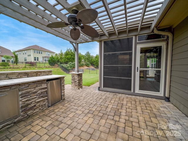1190 Arges River Dr, Fort Mill, SC 29715 - view of patio / terrace featuring a pergola, ceiling fan, and area for grilling