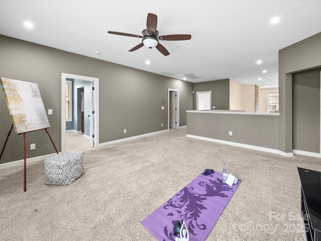 1190 Arges River Dr, Fort Mill, SC 29715 - unfurnished living room featuring carpet flooring, a ceiling fan, recessed lighting, and baseboards