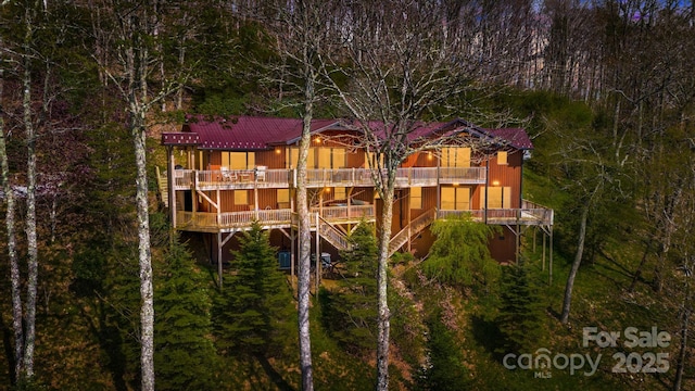 2399 El Miner Dr, Mars Hill, NC 28754 - back of house with a balcony and a metal roof