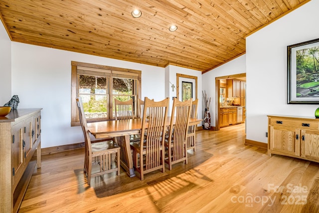 2399 El Miner Dr, Mars Hill, NC 28754 - dining room featuring wood ceiling, light wood-type flooring, lofted ceiling, and recessed lighting