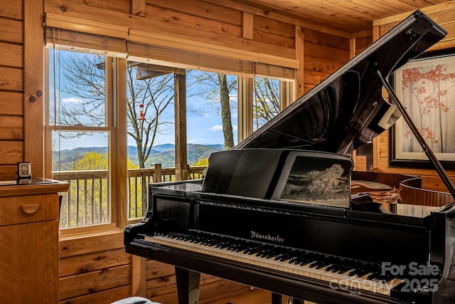 2399 El Miner Dr, Mars Hill, NC 28754 - sitting room with a mountain view, wood walls, wood ceiling, and plenty of natural light
