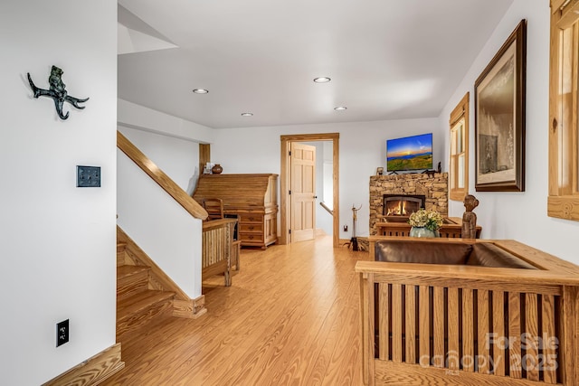 2399 El Miner Dr, Mars Hill, NC 28754 - hall with stairs, light wood-style floors, and recessed lighting
