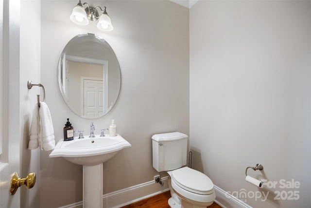 6409 Barkley Farm Rd, Huntersville, NC 28078 - bathroom with toilet, baseboards, and wood finished floors