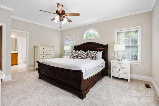 6409 Barkley Farm Rd, Huntersville, NC 28078 - bedroom featuring light carpet, crown molding, baseboards, and ceiling fan