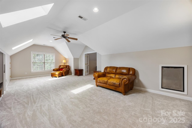 6409 Barkley Farm Rd, Huntersville, NC 28078 - sitting room featuring a skylight, carpet floors, lofted ceiling, baseboards, and recessed lighting