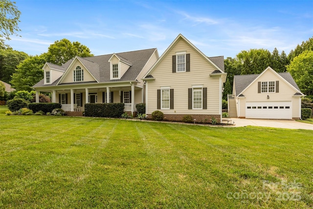 6409 Barkley Farm Rd, Huntersville, NC 28078 - cape cod house featuring an outdoor structure, a porch, roof with shingles, and a front yard