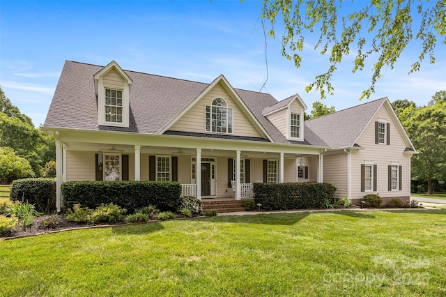 6409 Barkley Farm Rd, Huntersville, NC 28078 - view of front of house with a porch, roof with shingles, a front yard, and ceiling fan