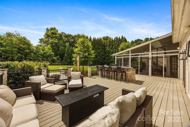 6409 Barkley Farm Rd, Huntersville, NC 28078 - wooden deck with an outdoor hangout area