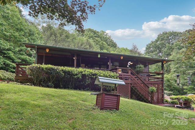 457 Shady Ridge Rd, Waynesville, NC 28785 - back of house featuring a yard, a wooden deck, and stairway