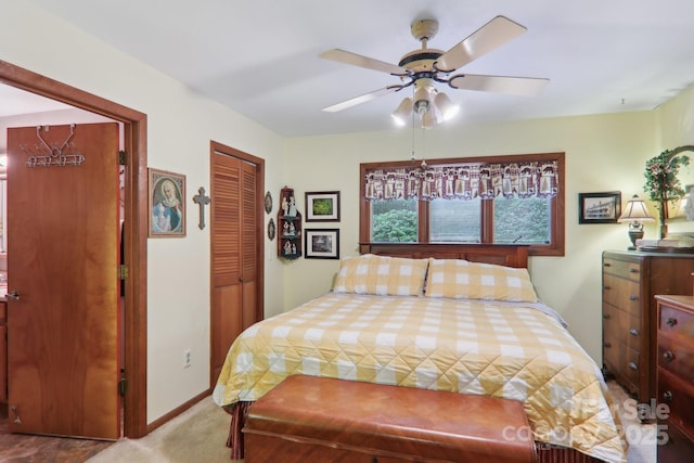 457 Shady Ridge Rd, Waynesville, NC 28785 - bedroom featuring a closet, carpet flooring, ceiling fan, and baseboards