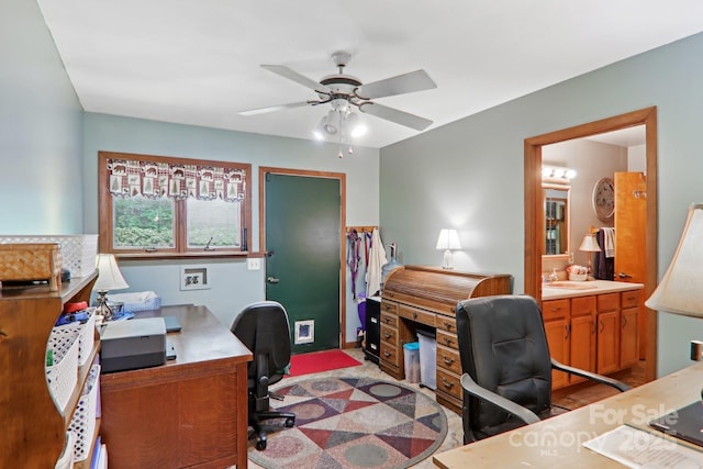 457 Shady Ridge Rd, Waynesville, NC 28785 - office area featuring a ceiling fan and a sink