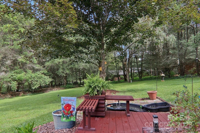 457 Shady Ridge Rd, Waynesville, NC 28785 - wooden terrace featuring a lawn