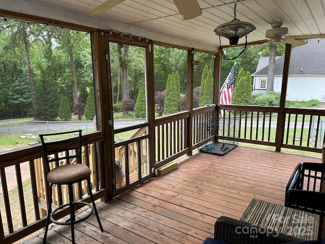 259 Oakland Heights Rd, Forest City, NC 28043 - wooden terrace featuring ceiling fan and a sunroom