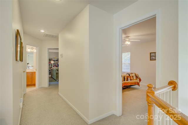 12125 Mountainside Ln, Charlotte, NC 28278 - corridor featuring light colored carpet, baseboards, an upstairs landing, and recessed lighting