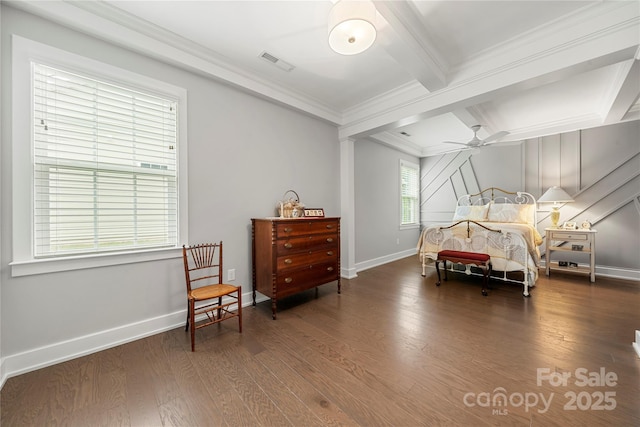 17028 River Race Dr, Huntersville, NC 28078 - bedroom featuring crown molding, beam ceiling, wood finished floors, and baseboards