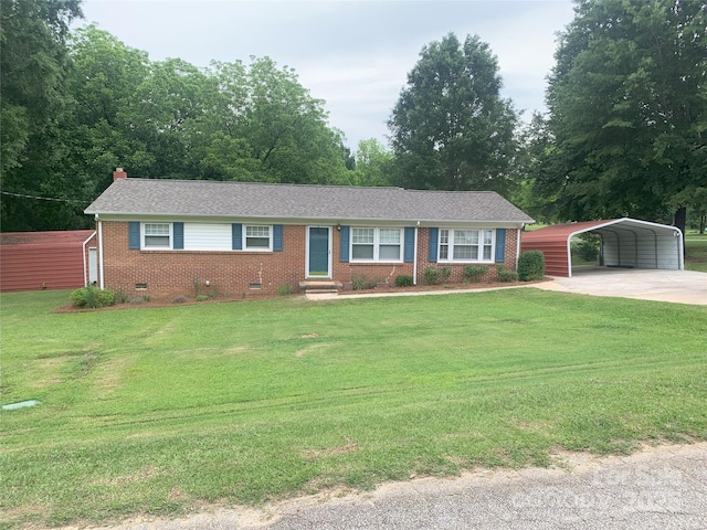 304 W Miller St, Jefferson, SC 29718 - ranch-style home with concrete driveway, crawl space, brick siding, and a front yard