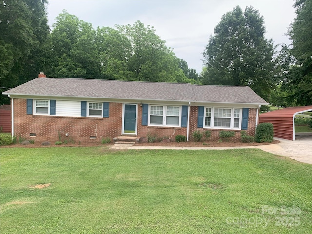 304 W Miller St, Jefferson, SC 29718 - ranch-style house with brick siding, a front yard, entry steps, a carport, and crawl space