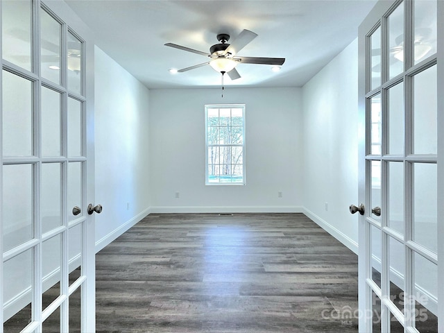 690 Settlers Trl, Mars Hill, NC 28754 - empty room with french doors, dark wood-type flooring, baseboards, and a ceiling fan