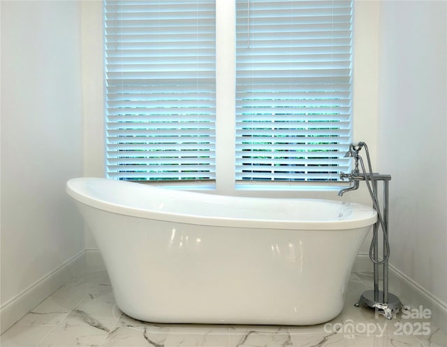 690 Settlers Trl, Mars Hill, NC 28754 - full bathroom with marble finish floors, baseboards, and a freestanding bath