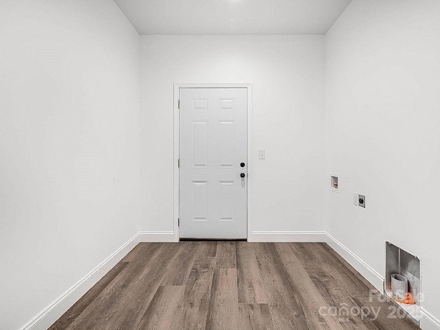690 Settlers Trl, Mars Hill, NC 28754 - laundry room with electric dryer hookup, wood finished floors, baseboards, and washer hookup