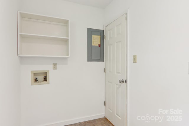 19 Reuben Branch Rd, Maggie Valley, NC 28751 - clothes washing area featuring electric panel, washer hookup, and baseboards