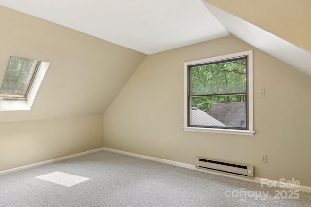 19 Reuben Branch Rd, Maggie Valley, NC 28751 - bonus room with a baseboard radiator, carpet flooring, lofted ceiling, a skylight, and baseboards