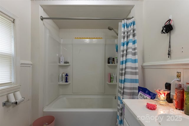 100 Lanier St, Mount Holly, NC 28120 - full bath featuring shower / bathtub combination with curtain, vanity, and healthy amount of natural light