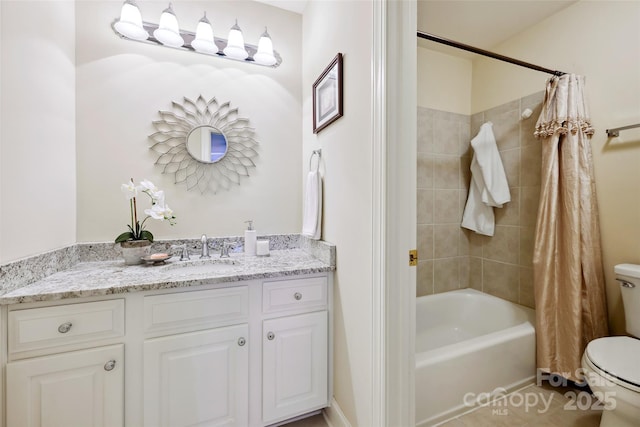 3128 Ethereal Ln, Charlotte, NC 28226 - bathroom featuring toilet, vanity, shower / tub combo, and tile patterned floors