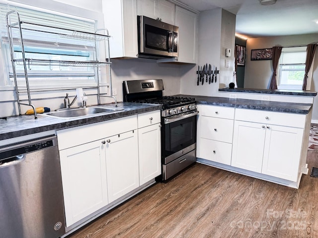 116 N Blue Ridge Ave, Hendersonville, NC 28792 - kitchen featuring appliances with stainless steel finishes, a peninsula, a sink, and dark countertops