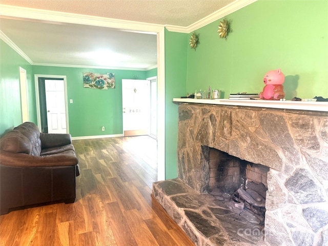 2601 Marldale St, Gastonia, NC 28052 - living room featuring wood finished floors, ornamental molding, and a textured ceiling
