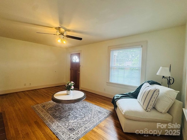 2357 28th St NE, Hickory, NC 28601 - living area with wood finished floors, baseboards, and ceiling fan