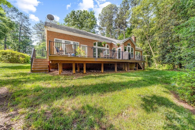 122 Waterford Dr, Mooresville, NC 28117 - rear view of property featuring stairs, a deck, and a chimney