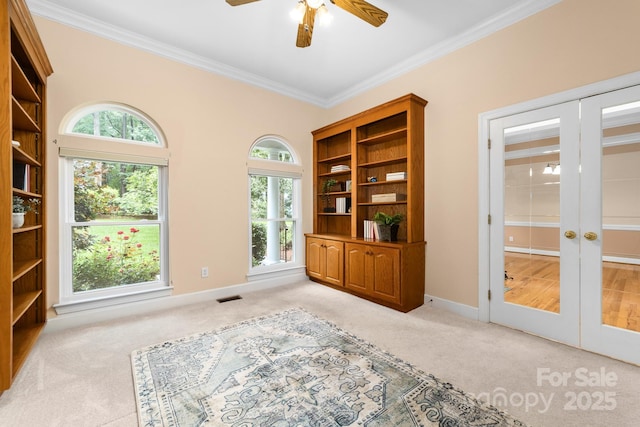 122 Waterford Dr, Mooresville, NC 28117 - unfurnished room featuring ornamental molding, light carpet, healthy amount of natural light, and ceiling fan
