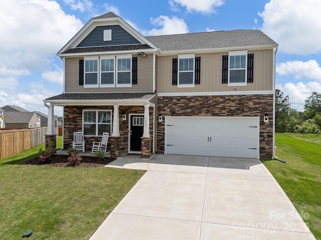 7007 Manse Ct, Boiling Springs, SC 29316 - craftsman-style house with a porch, stone siding, driveway, and a garage
