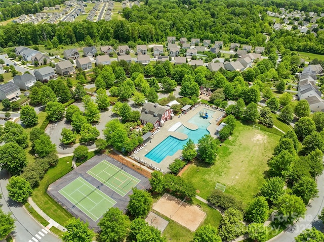 3110 Streamside Dr, Davidson, NC 28036 - aerial perspective of suburban area featuring a pool area