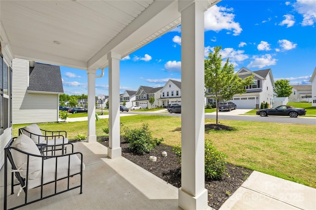3110 Streamside Dr, Davidson, NC 28036 - covered porch with a residential view and a yard
