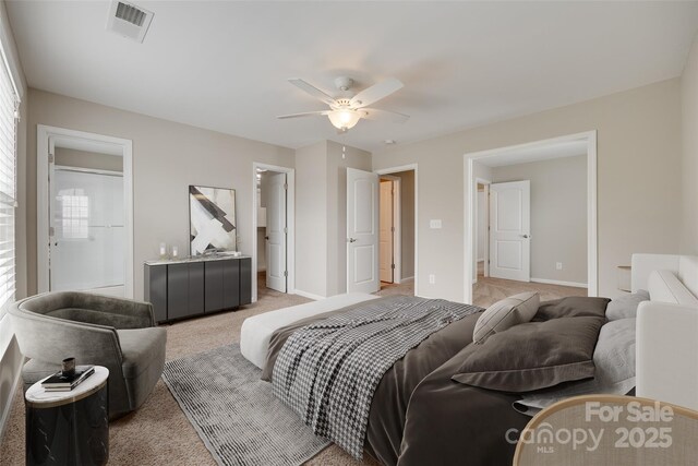 2169 Shady Pond Dr, Clover, SC 29710 - bedroom with light carpet, baseboards, a ceiling fan, and ensuite bathroom