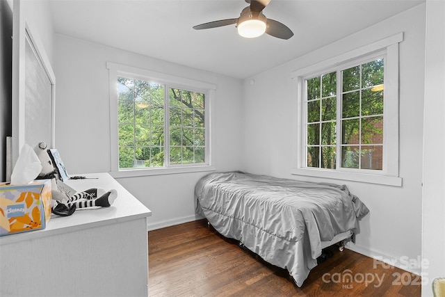 2536 Bancroft St, Charlotte, NC 28206 - bedroom with dark wood finished floors, baseboards, and a ceiling fan