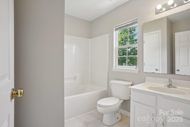 6332 Sackett Way, Charlotte, NC 28269 - bathroom with toilet, vanity, baseboards, and  shower combination