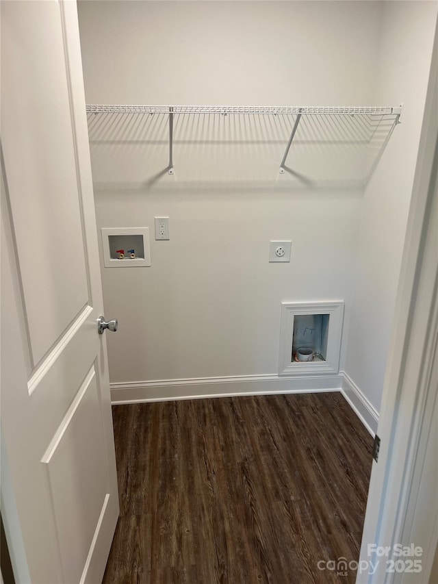 183 Pine Haven Rd, Statesville, NC 28677 - washroom with electric dryer hookup, dark wood finished floors, hookup for a washing machine, and baseboards