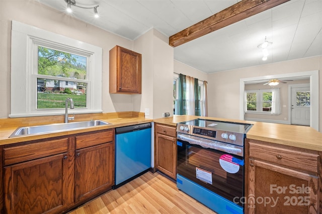 35 Amethyst St, Spruce Pine, NC 28777 - kitchen featuring dishwasher, stainless steel electric stove, a sink, light wood-style floors, and healthy amount of natural light