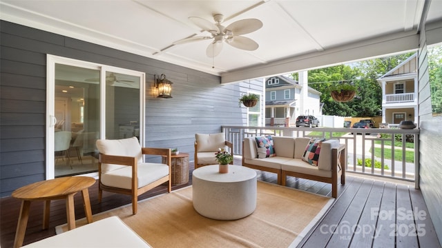 1446 Downs Ave, Charlotte, NC 28205 - deck featuring a ceiling fan and an outdoor hangout area