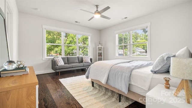1446 Downs Ave, Charlotte, NC 28205 - bedroom with dark wood-style flooring and a ceiling fan
