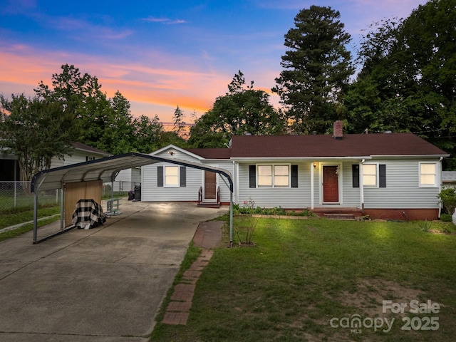 1333 Washington Ln, Kannapolis, NC 28083 - single story home featuring driveway, a carport, and a chimney