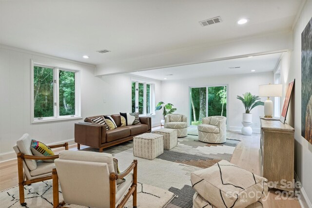 9520 Squirrel Hollow Ln, Charlotte, NC 28270 - living area with plenty of natural light, light wood-style floors, baseboards, and recessed lighting