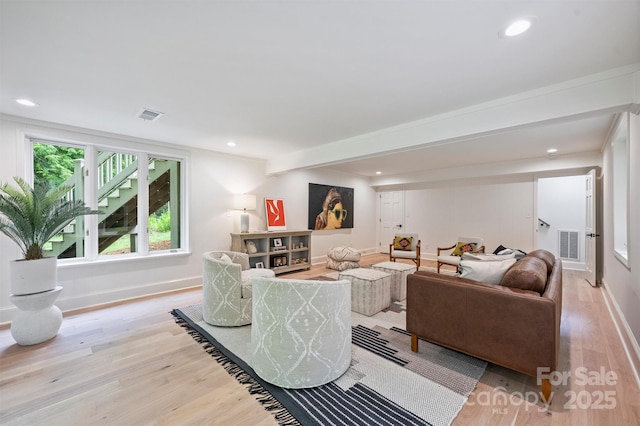 9520 Squirrel Hollow Ln, Charlotte, NC 28270 - living room featuring wood finished floors, recessed lighting, and baseboards