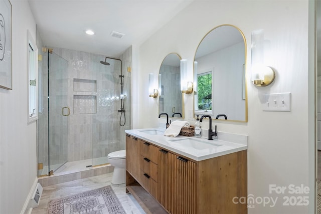 9520 Squirrel Hollow Ln, Charlotte, NC 28270 - full bath featuring a shower stall, double vanity, and toilet