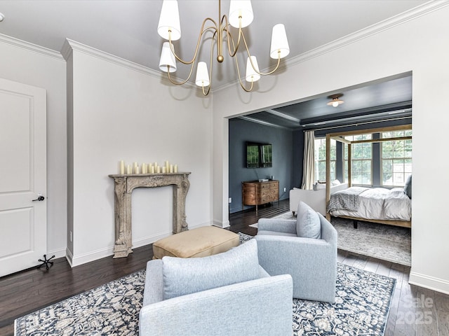 121 Enclave Meadows Ln, Matthews, NC 28104 - bedroom with crown molding, wood finished floors, a chandelier, and baseboards